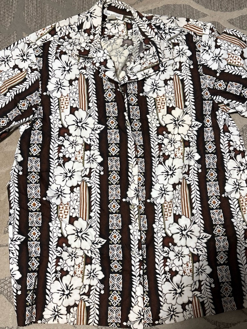 Brown & White Floral Hawaiian Button-Up Shirt